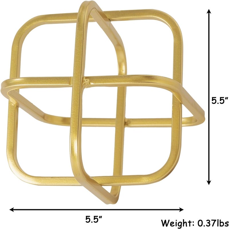 TICKCACY 5.5" Gold Metal Geometric Sculpture, Modern Square Decorative Sphere, Small Tabletop Decoration Ball for Home Office Table Shelf Living Room Bedroom Desk Decor - Image 2